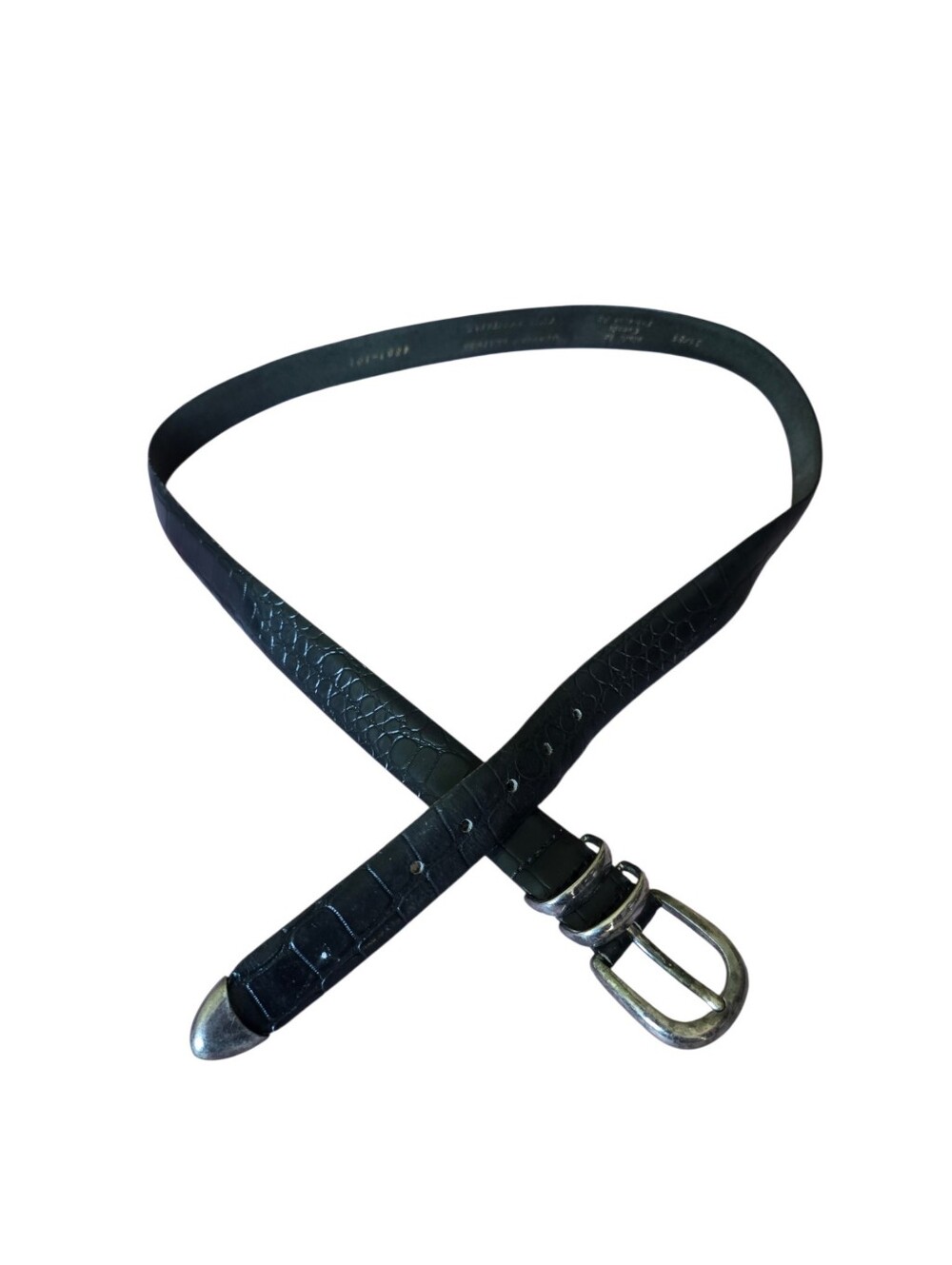 Classic Black Croc-Pattern Leather Belt with Silver Buckle